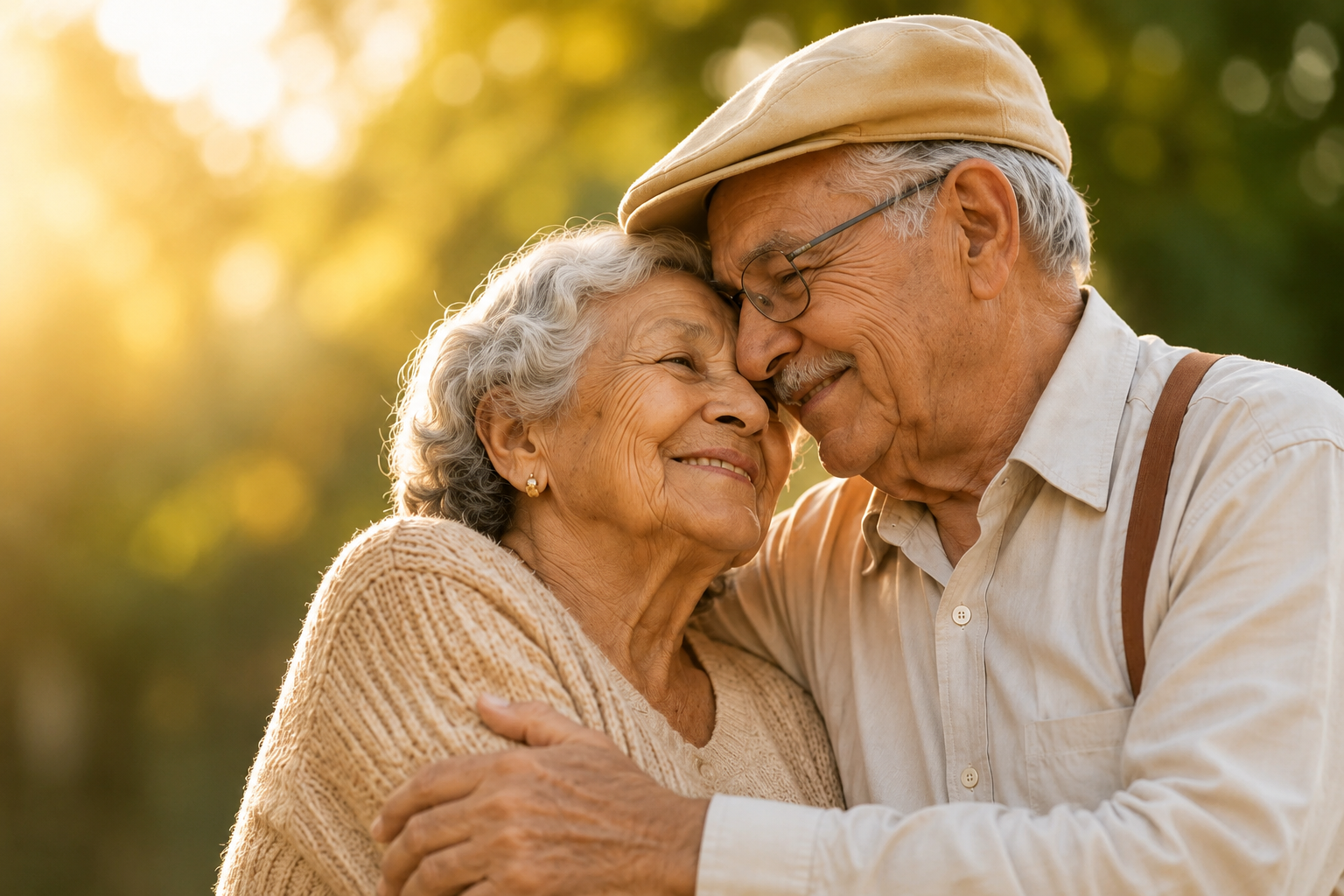 Pareja de adultos mayores abrazándose